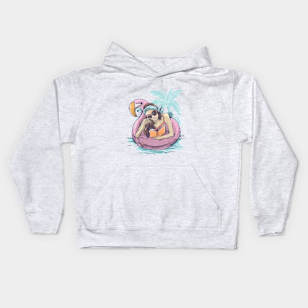 Flamingo beach girl Kids Hoodie by Skidipap